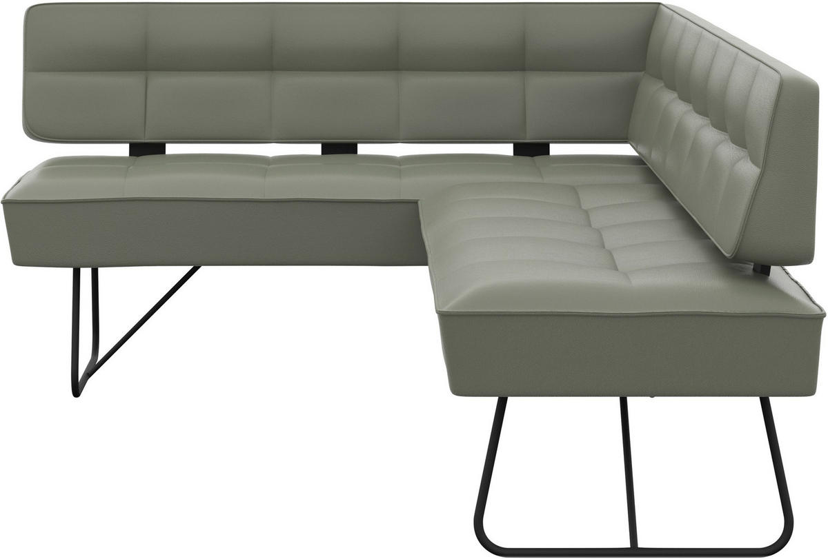 ECKBANK 165/207 cm Echtleder Graugrün   - Schwarz/Graugrün, Design, Leder/Metall (165/207cm) - Moderano