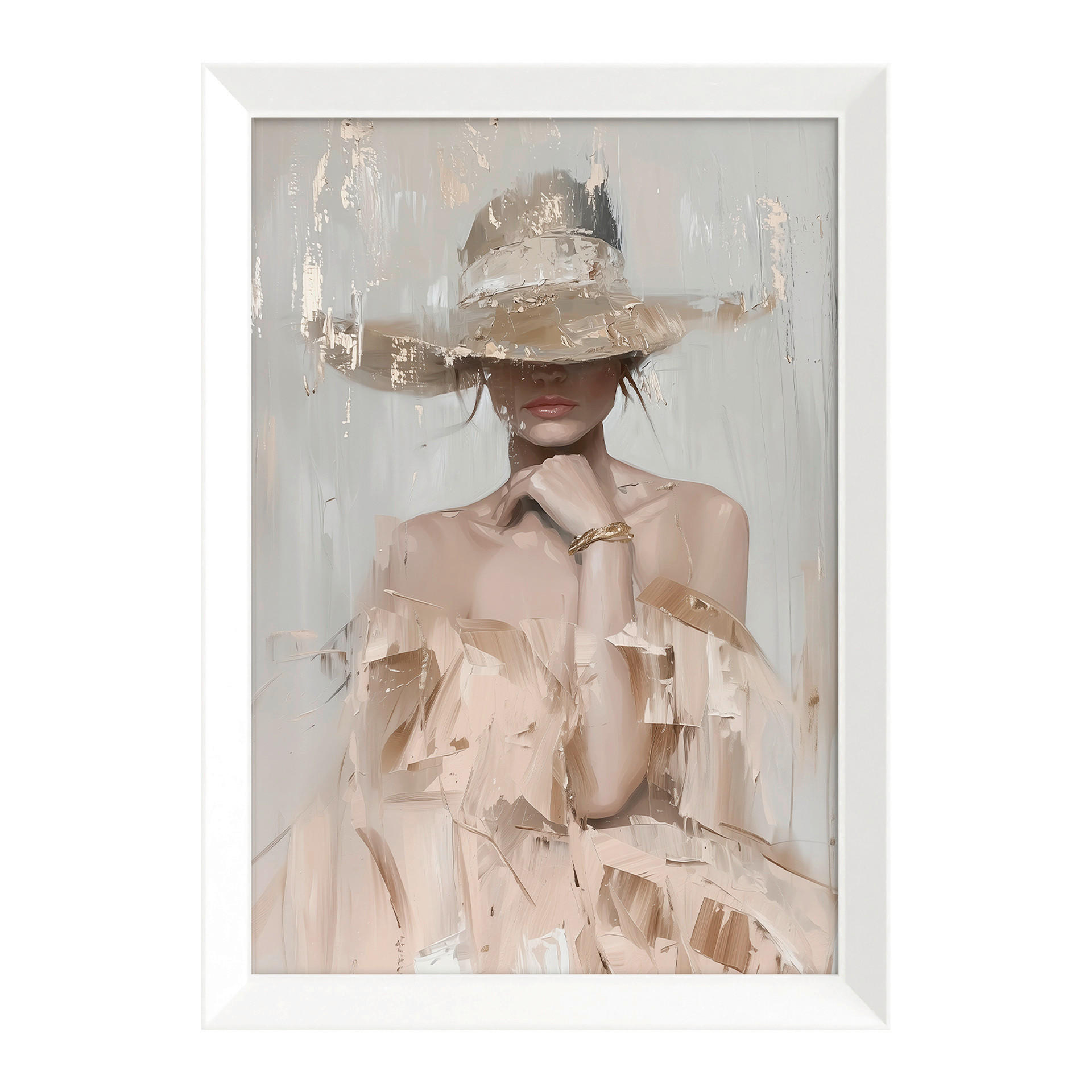 DRUCKGRAFIK Frauen  - Beige/Weiß, Basics, Holz/Papier (75/56/3cm)