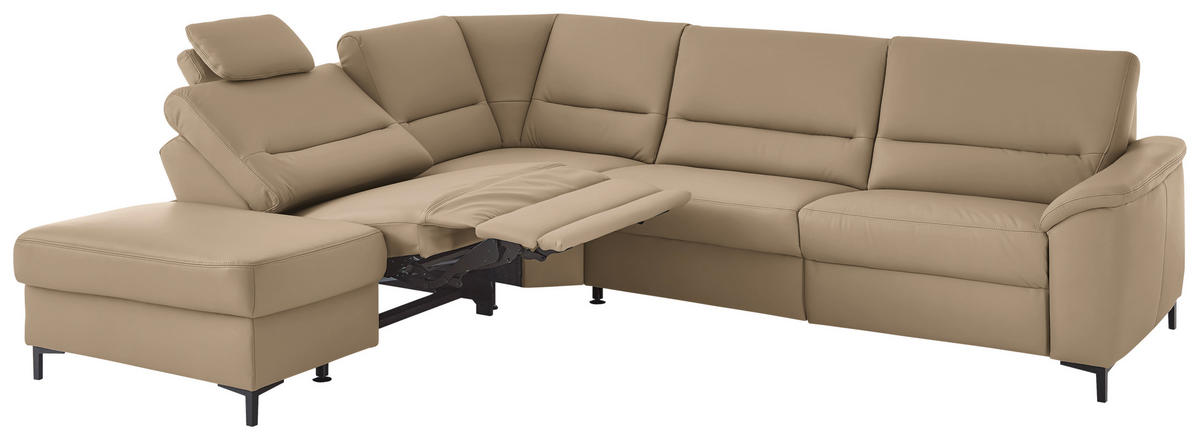 ECKSOFA  in Echtleder Cappuccino  249/290 cm  - Schwarz/Cappuccino, KONVENTIONELL, Leder/Metall (249/290cm) - Beldomo Premium