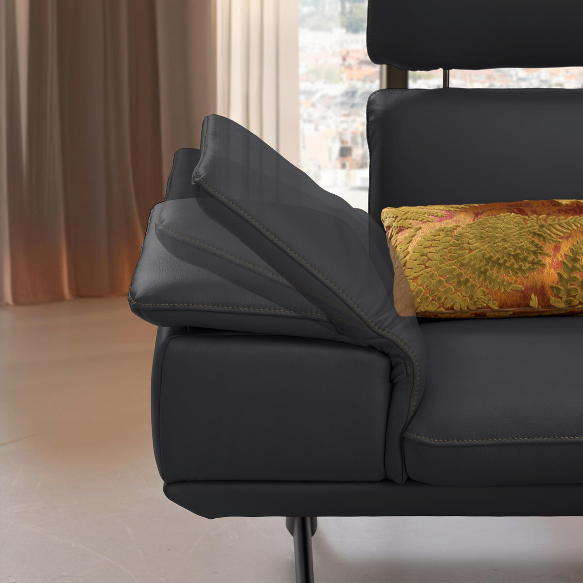ECKSOFA in Echtleder Schwarz  - Beige/Schwarz, Design, Leder/Metall (239/150cm) - Koinor