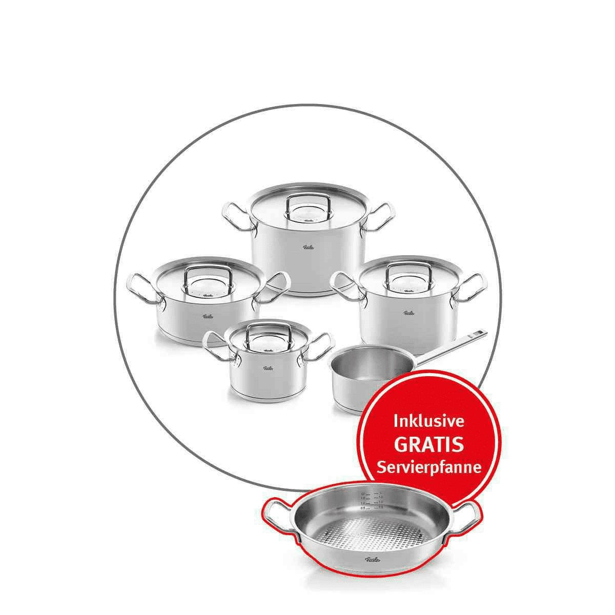 KOCHTOPFSET + GRATIS PFANNE Profi Collection 6-teilig  - Silberfarben, Design, Metall - Fissler