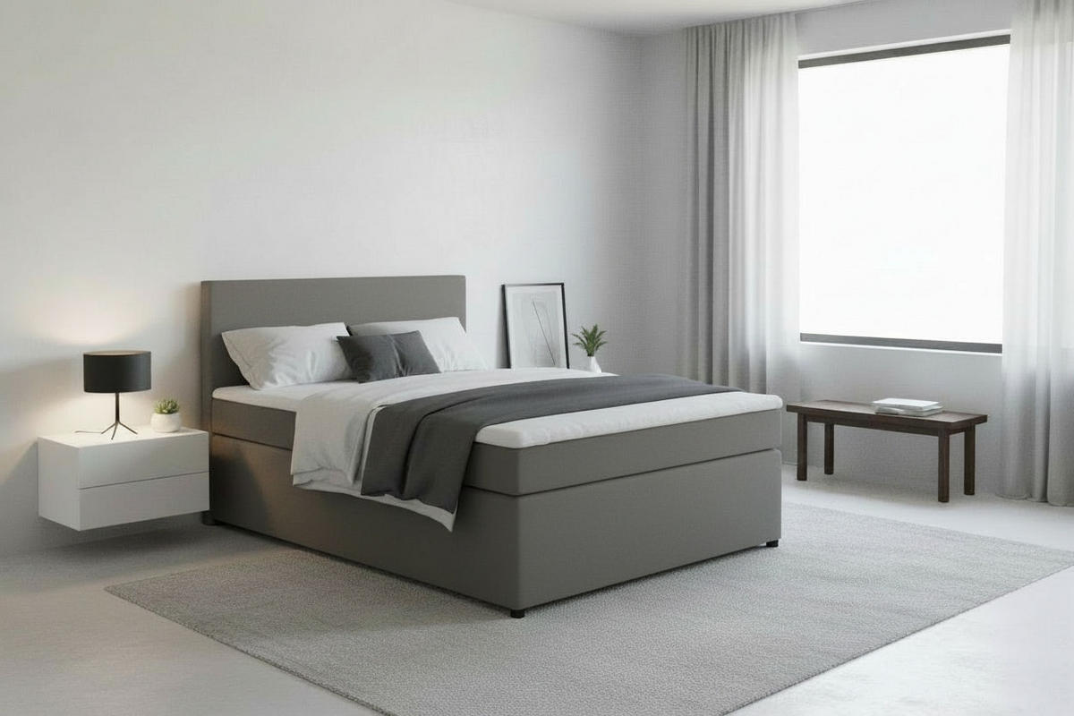 BOXSPRINGBETT 140/200 cm,  in Grau, Matratze, Topper, H3 = fest  - Schwarz/Grau, MODERN, Kunststoff/Textil (140/200cm) - MID.YOU