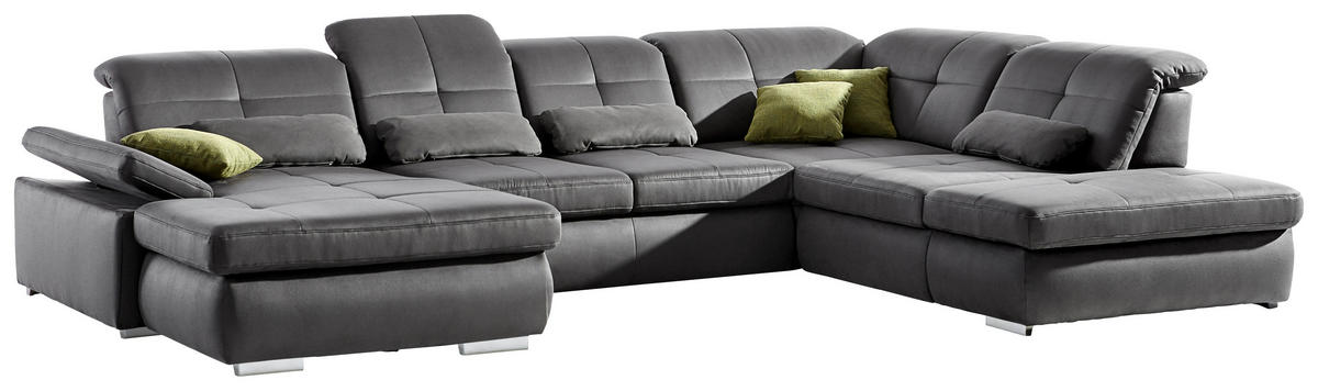 WOHNLANDSCHAFT Grau Mikrofaser  - Chromfarben/Grau, Design, Textil (195/371/260cm) - Beldomo Style