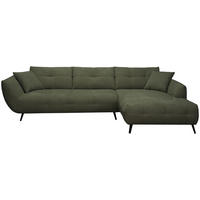 ECKSOFA 320/215 cm  in Chenille Dunkelgrün Armlehnenkissen, Rücken echt, Sitztiefenverstellung  320/215 cm  - Dunkelgrün/Schwarz, KONVENTIONELL, Textil/Metall (320/215cm) - Hom`in