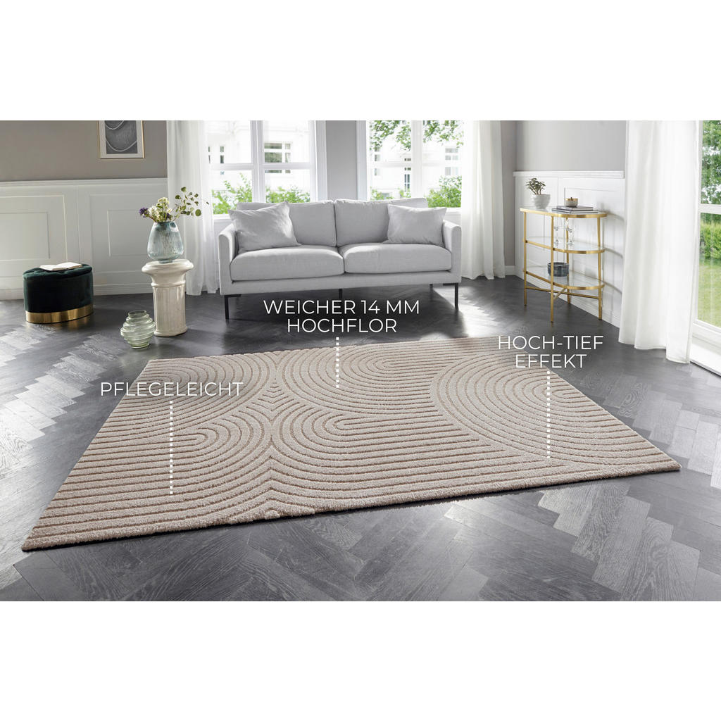 Thumbnail - Elle Decoration Hochflorteppich New York, Beige, Creme, Kunststoff, geometrisch, rechteckig, 200x290 cm, Oeko-Tex® Stand...