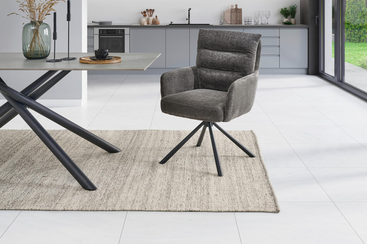 ARMLEHNSTUHL  Sitzfläche 180° drehbar Webstoff  - Schwarz/Grau, MODERN, Textil/Metall (57/95/65cm) - MID.YOU