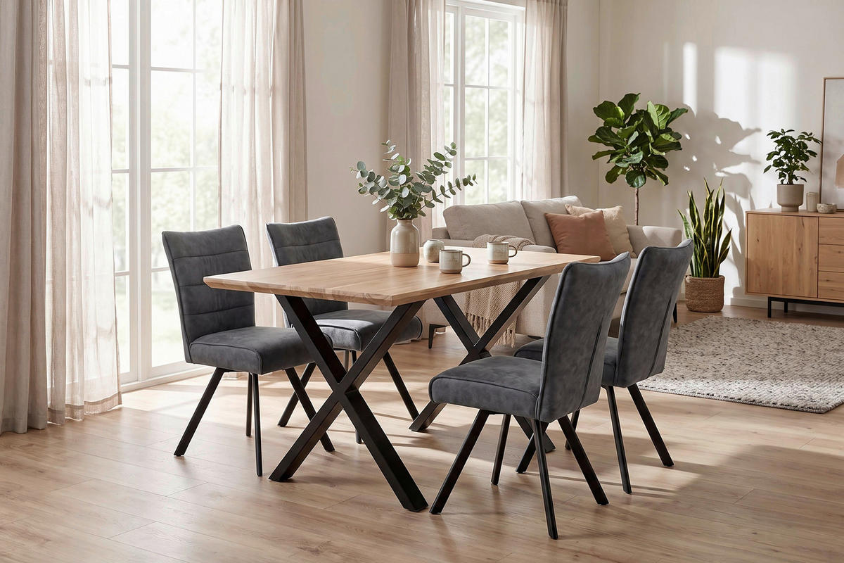 ESSTISCH 120/80/76 cm Echtholz  Holz, Metall rechteckig Akaziefarben  - Schwarz/Akaziefarben, MODERN, Holz/Metall (120/80/76cm) - MID.YOU