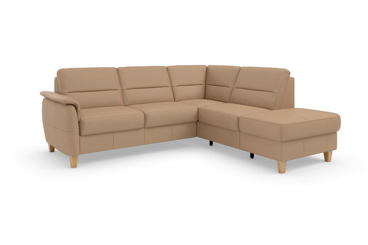 ROHOVÁ SEDAČKA, koža, cappuccino - farba duba/cappuccino, Basics, koža/drevo (236/212cm) - Sit & More