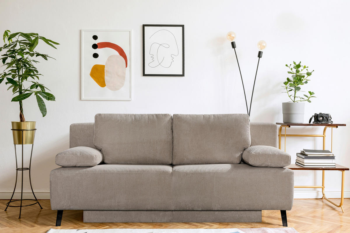SCHLAFSOFA Cord Hellbraun  - Hellbraun/Schwarz, Modern, Textil/Metall (197/92/88cm) - Novel