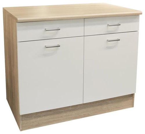 Küchenunterschrank Andy 100 cm Weiß/Eiche Dekor mit Laden