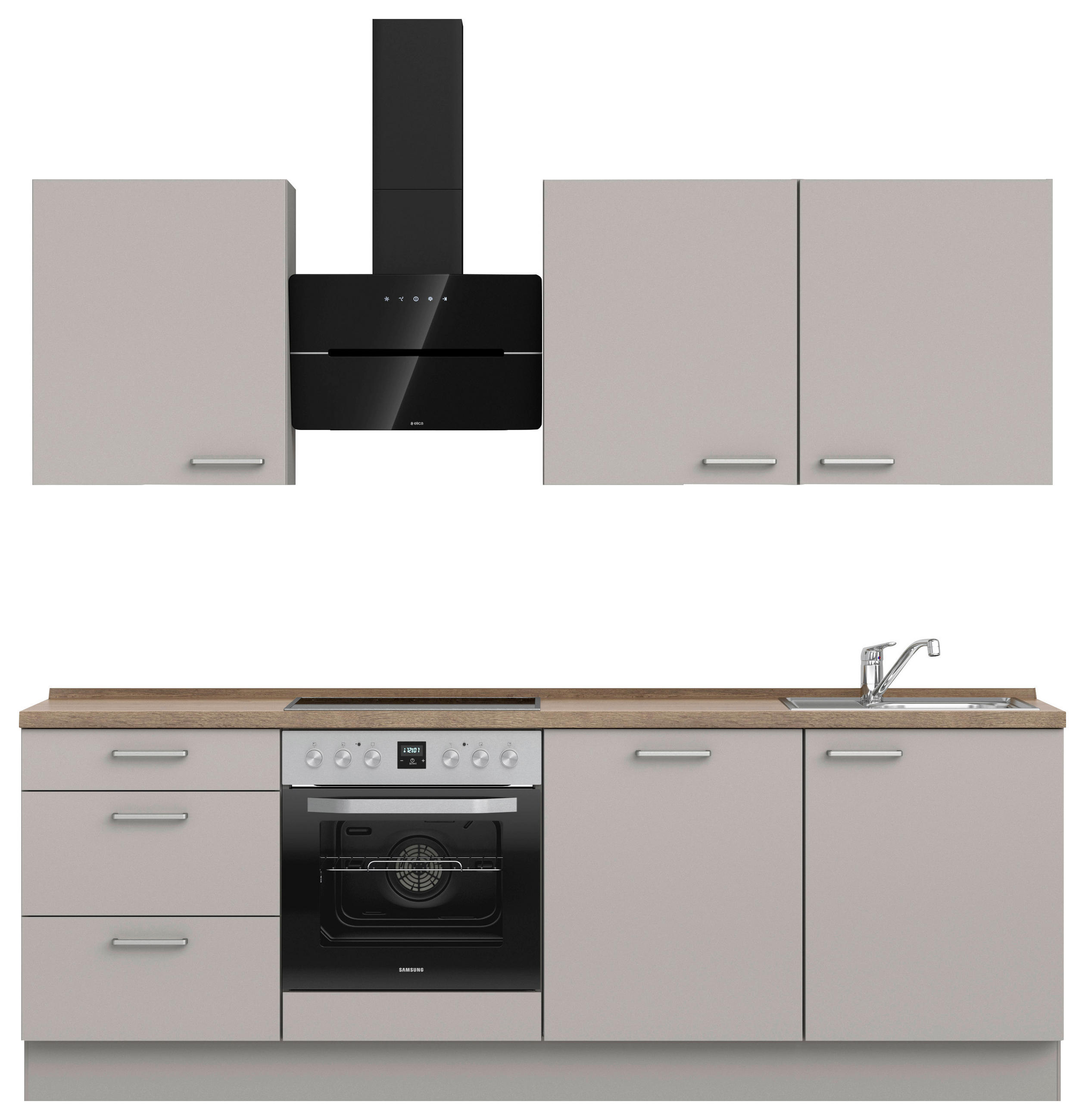 KÜCHENLEERBLOCK 240 cm   in Grau, Eichefarben  - Edelstahlfarben/Eichefarben, MODERN, Holzwerkstoff/Metall (240cm) - Nobilia