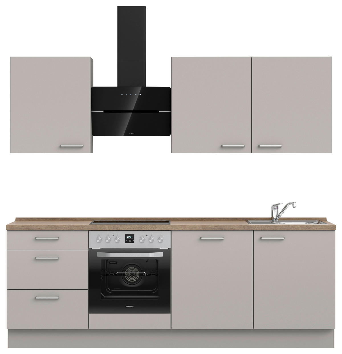 KÜCHENLEERBLOCK 240 cm   in Grau, Eiche dunkel  - Eiche dunkel/Edelstahlfarben, MODERN, Holzwerkstoff/Metall (240cm) - Nobilia
