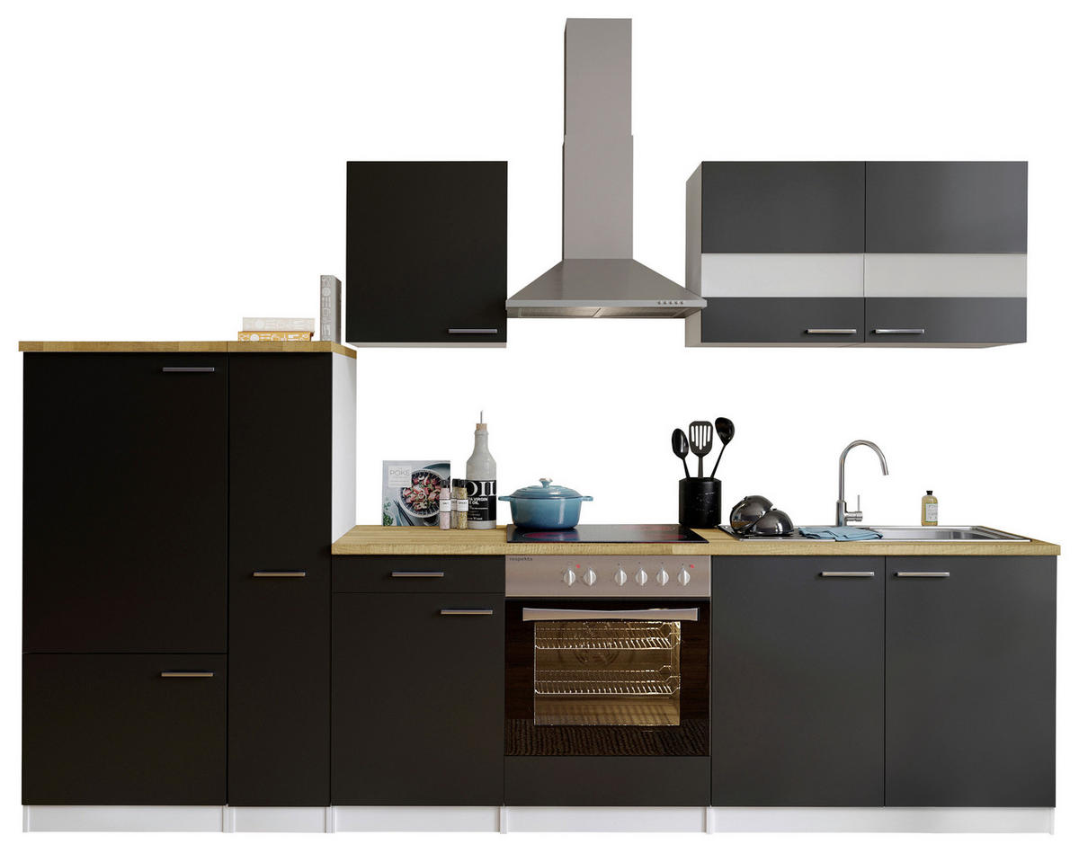 KÜCHENLEERBLOCK 300 cm   in Schwarz  - Edelstahlfarben/Nussbaumfarben, Basics, Holzwerkstoff/Metall (300cm) - Respekta