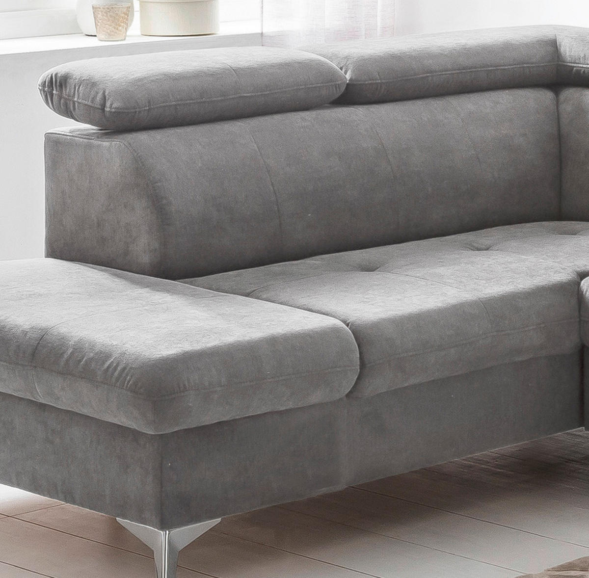 ECKSOFA in Mikrofaser Hellgrau  - Chromfarben/Hellgrau, Konventionell, Textil/Metall (209/256cm) - Livetastic