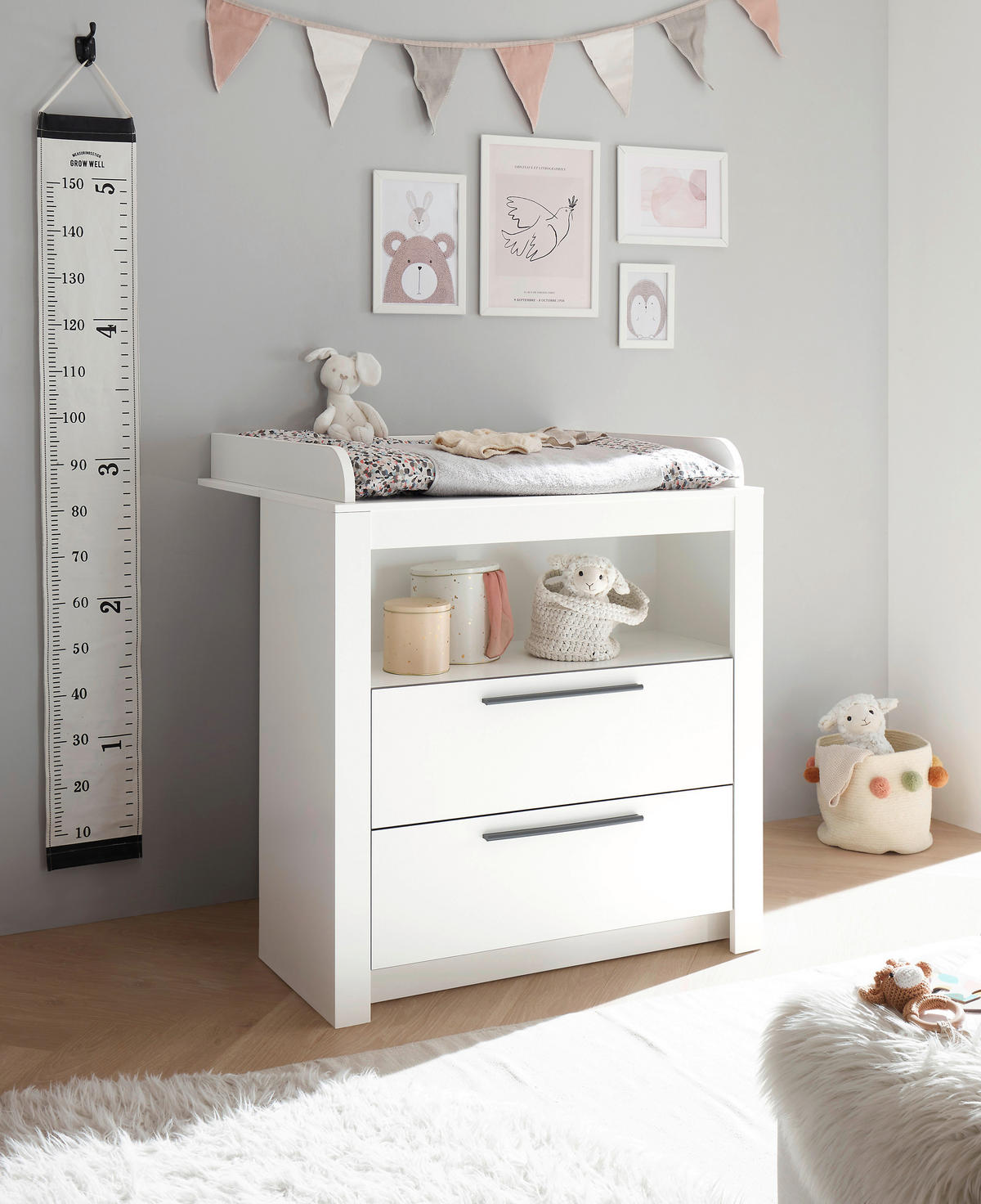KOMODA ZA PREVIJANJE  Pulni  - bijela/boje grafita, Basics, drvni materijal/plastika (96,2/105,4/78cm) - My Baby Lou