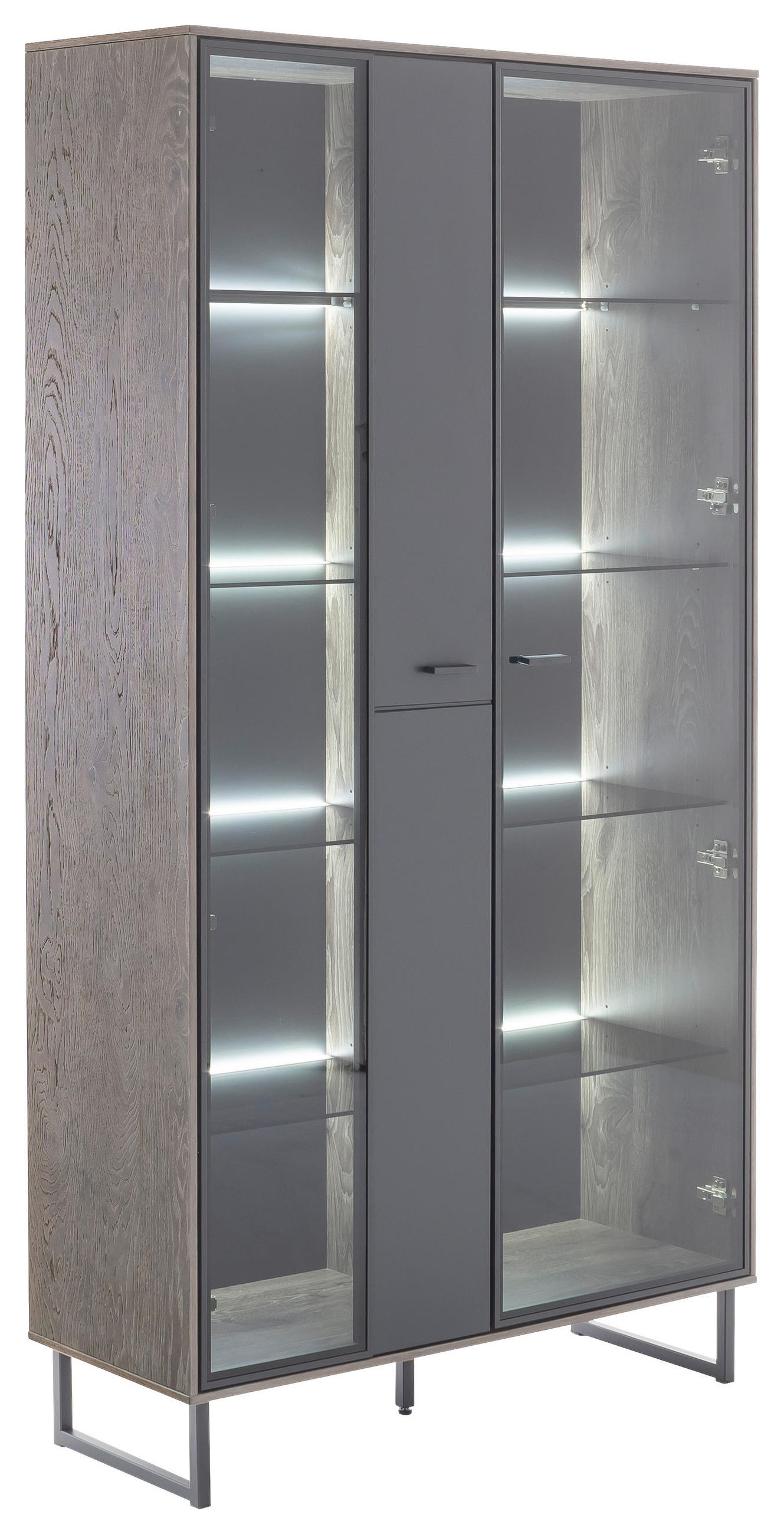 VITRINE in furniert Eiche Schwarz, Eichefarben  - Eichefarben/Anthrazit, Design, Glas/Holz (98/185/37cm) - MID.YOU