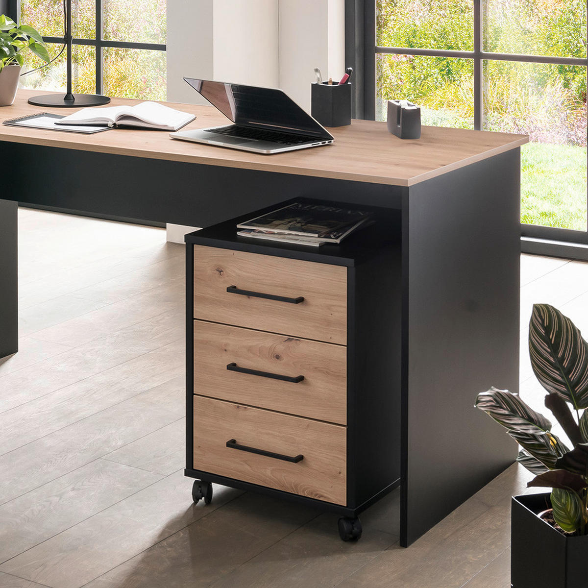 ROLLCONTAINER 40,1/57/50 cm  - Schwarz/Eiche Artisan, MODERN, Holzwerkstoff/Kunststoff (40,1/57/50cm) - MID.YOU