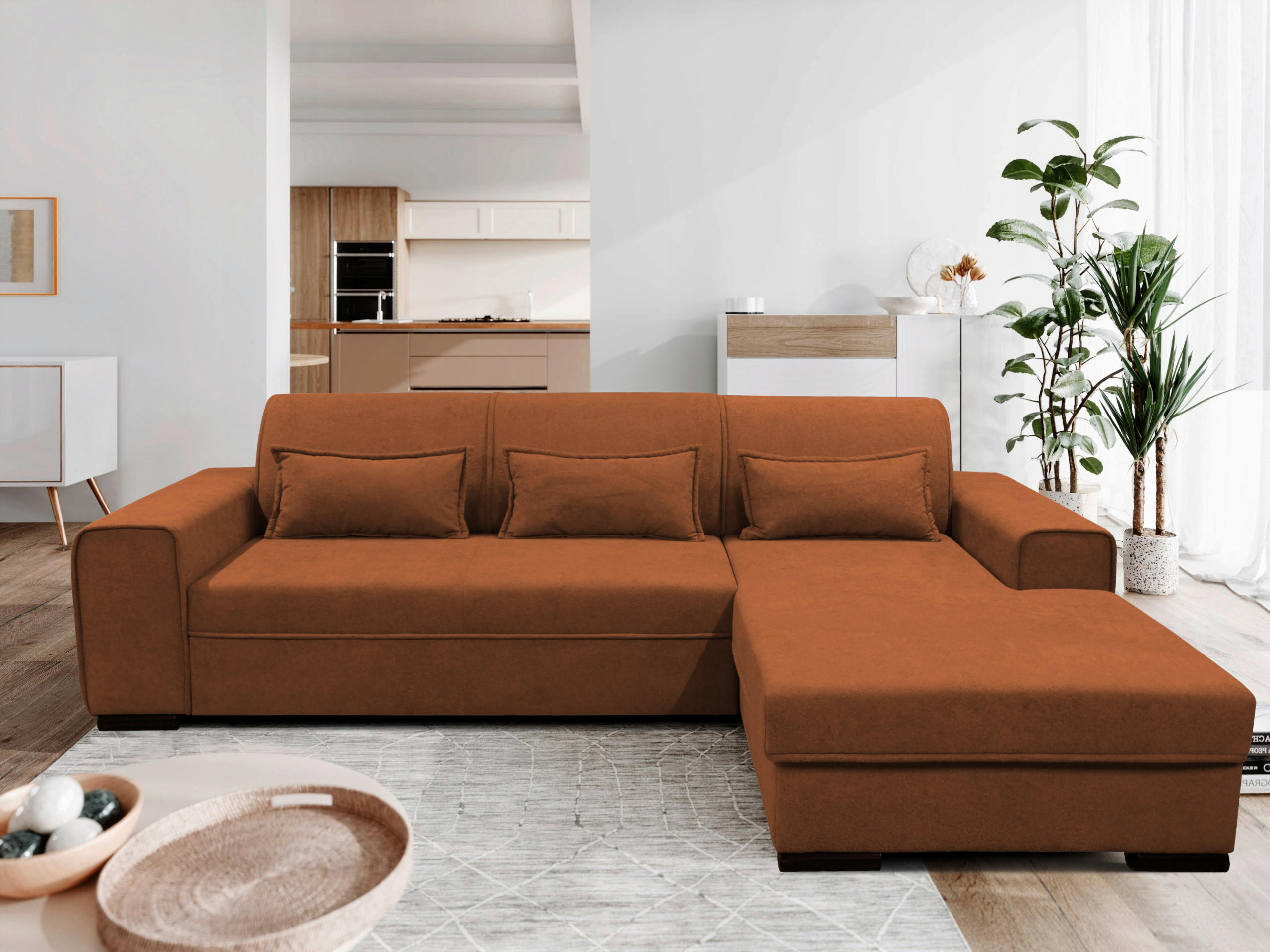 ECKSOFA in Struktur, Bouclé Rostfarben  - Rostfarben/Schwarz, Design, Kunststoff/Textil (270/175cm) - MID.YOU