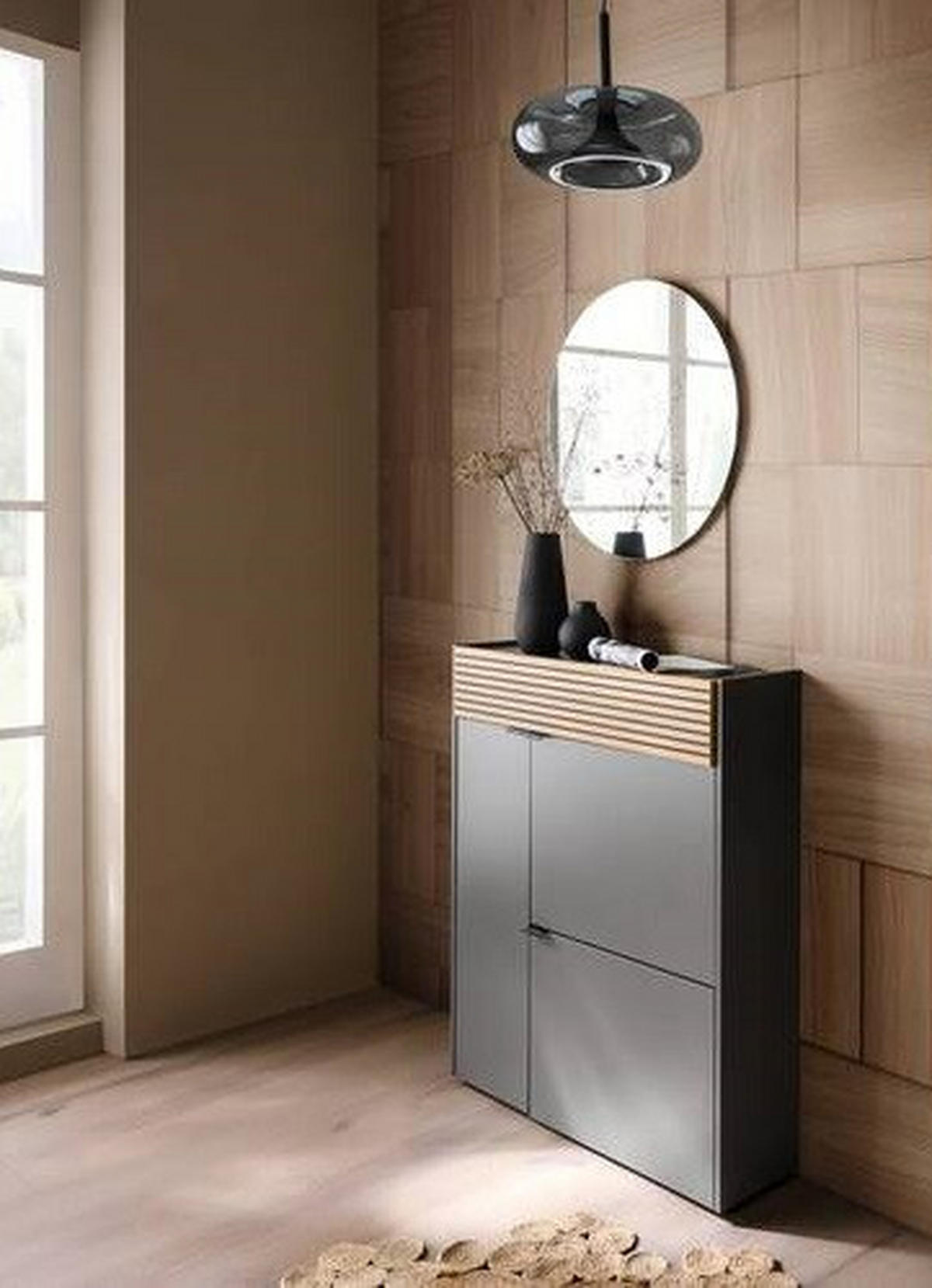 GARDEROBE 2-teilig  in 83/200/22 cm  - Eichefarben/Graphitfarben, Design, Glas/Holzwerkstoff (83/200/22cm) - Voleo