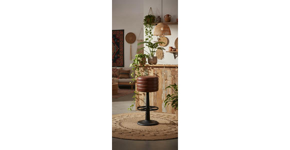 BARHOCKER Echtleder Braun, Schwarz Eisen Lederauswahl  - Schwarz/Braun, LIFESTYLE, Leder/Metall (36/78/36cm) - Landscape
