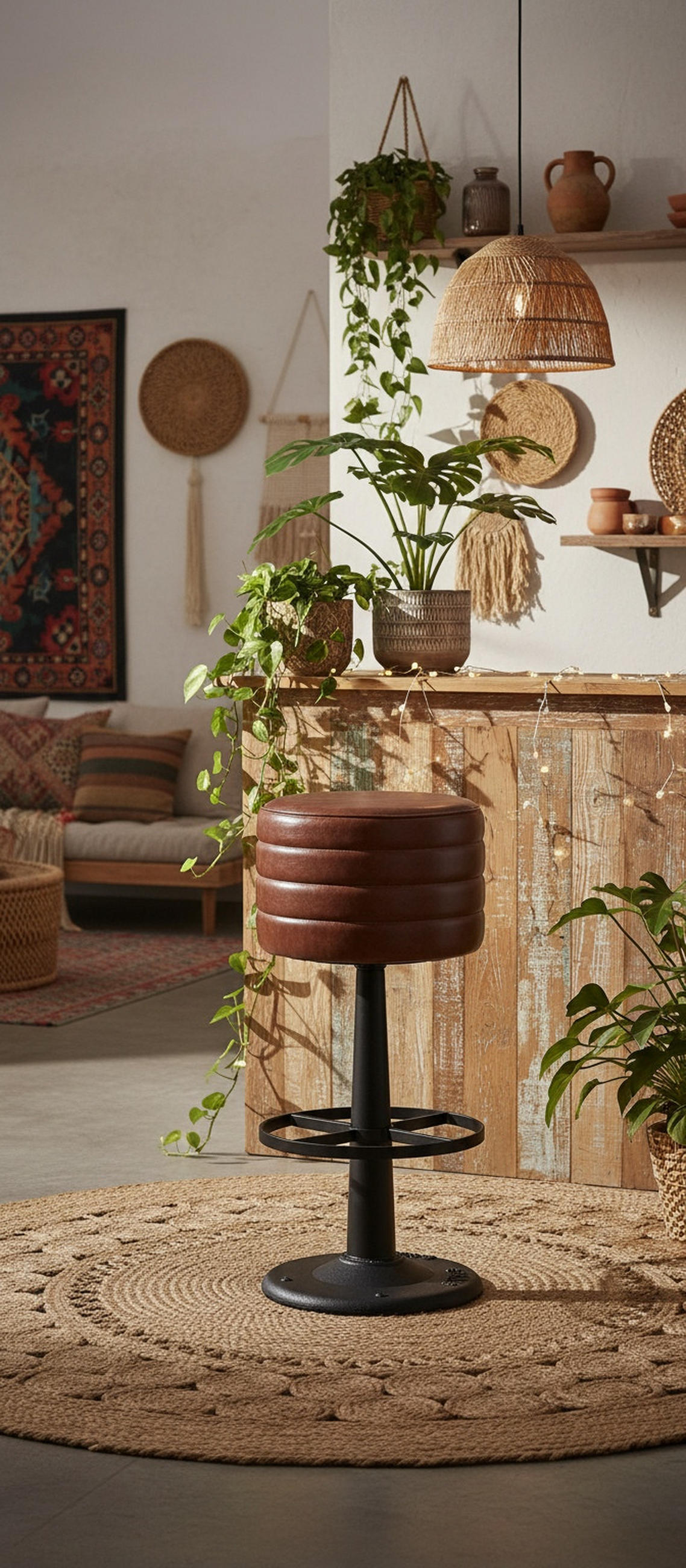 BARHOCKER Echtleder Braun, Schwarz Eisen Lederauswahl  - Schwarz/Braun, LIFESTYLE, Leder/Metall (36/78/36cm) - Landscape