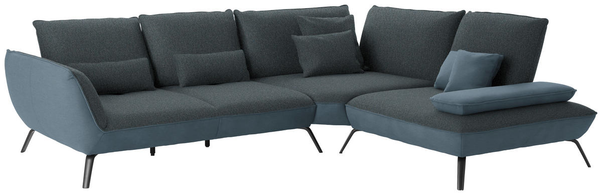 ECKSOFA in Flachgewebe Blaugrau  - Blaugrau/Schwarz, Design, Textil/Metall (310/250cm) - Moderano