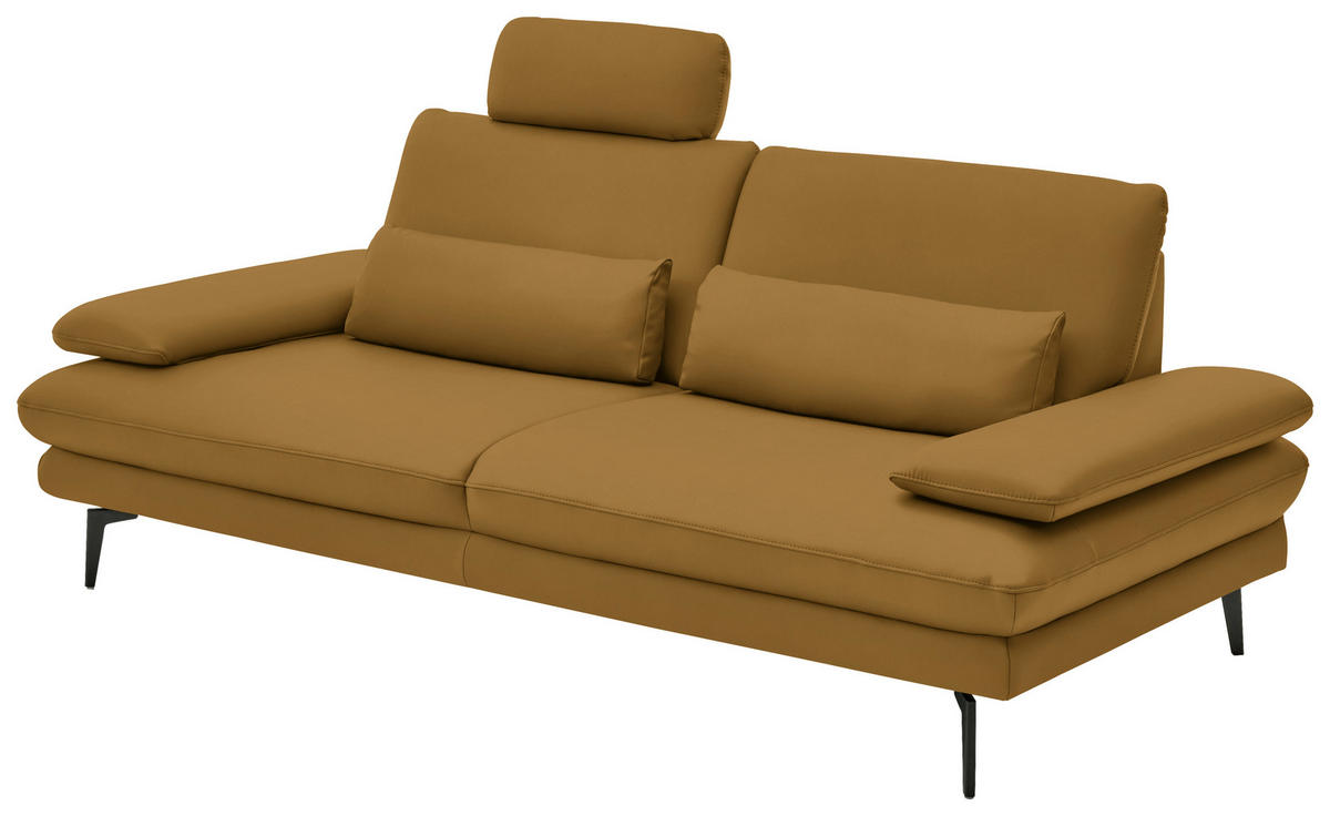 3-SITZER-SOFA in Leder Currygelb  - Currygelb/Schwarz, Design, Leder/Metall (222/86/104cm) - Dieter Knoll