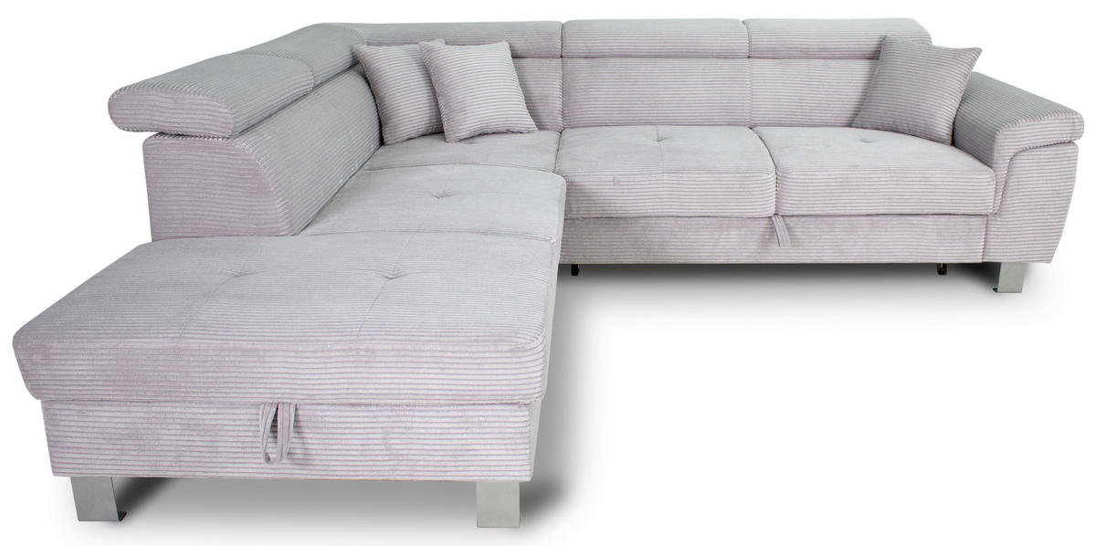 ECKSOFA in Cord Hellgrau  - Silberfarben/Hellgrau, Design, Textil/Metall (226/257cm) - Xora