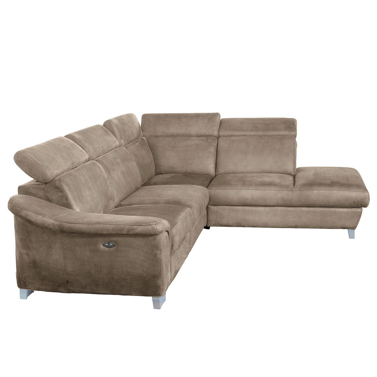 ECKSOFA Taupe Mikrofaser Rücken echt, Relaxfunktion, Kopfteilverstellung  - Taupe/Chromfarben, Design, Textil/Metall (276/238cm) - Livetastic