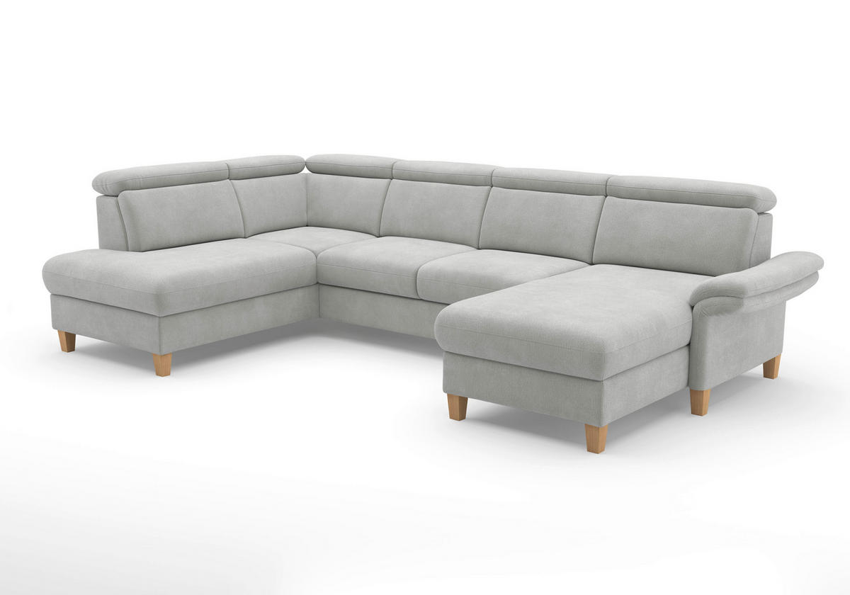 WOHNLANDSCHAFT GLENDALE E Silberfarben Flachgewebe  - Eichefarben/Silberfarben, KONVENTIONELL, Holz/Textil (193/321/166cm) - Sit & More