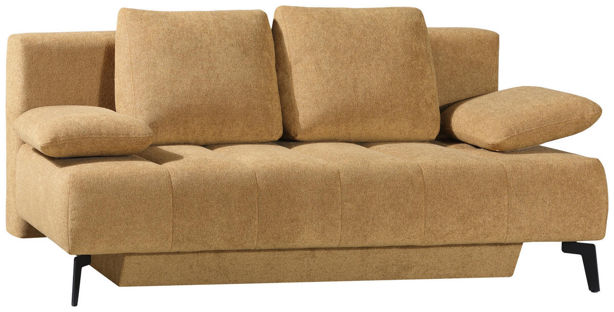SCHLAFSOFA Flachgewebe Honig  inkl. Bettkasten, Schlaffunktion, Armteilverstellung  - Schwarz/Honig, Design, Textil/Metall (235/90/100cm) - Novel