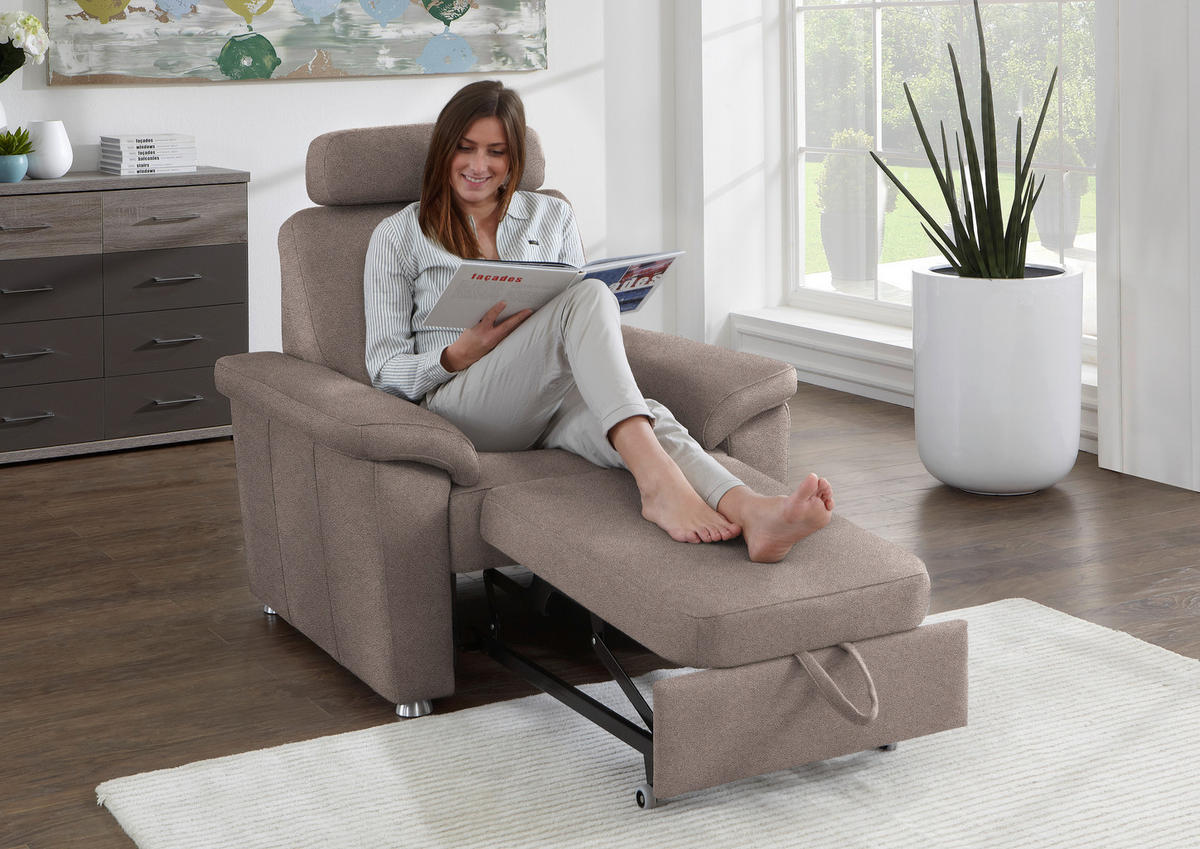 FERNSEHSESSEL in Webstoff Graubraun  - Graubraun/Silberfarben, KONVENTIONELL, Textil/Metall (102/91/91-159cm) - Beldomo System