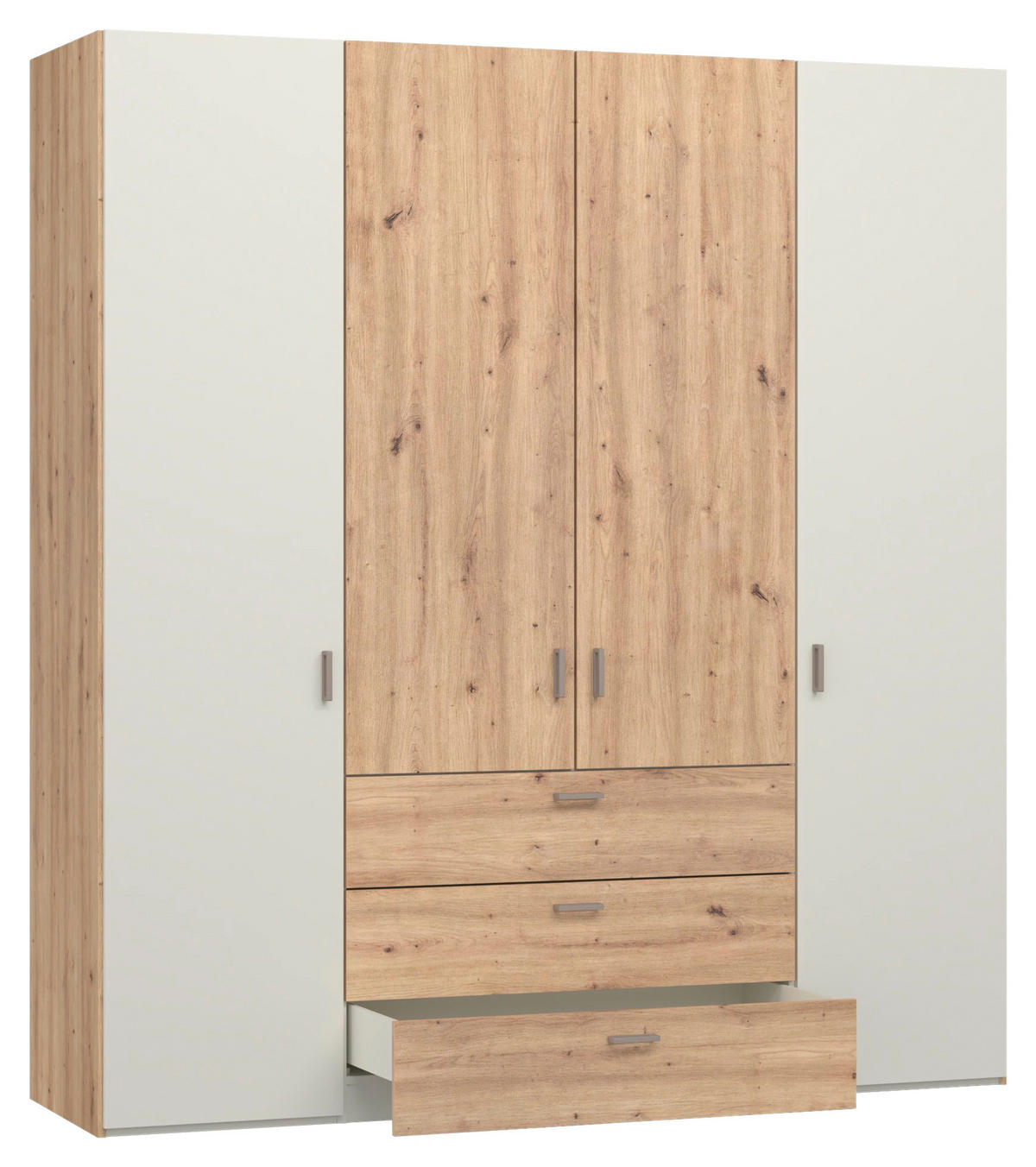 KLEIDERSCHRANK 203/220/59 cm,  in Creme, Weiß, Eiche Artisan, 4-türig  - Hellbraun/Creme, Design, Holzwerkstoff/Metall (203/220/59cm) - Jutzler