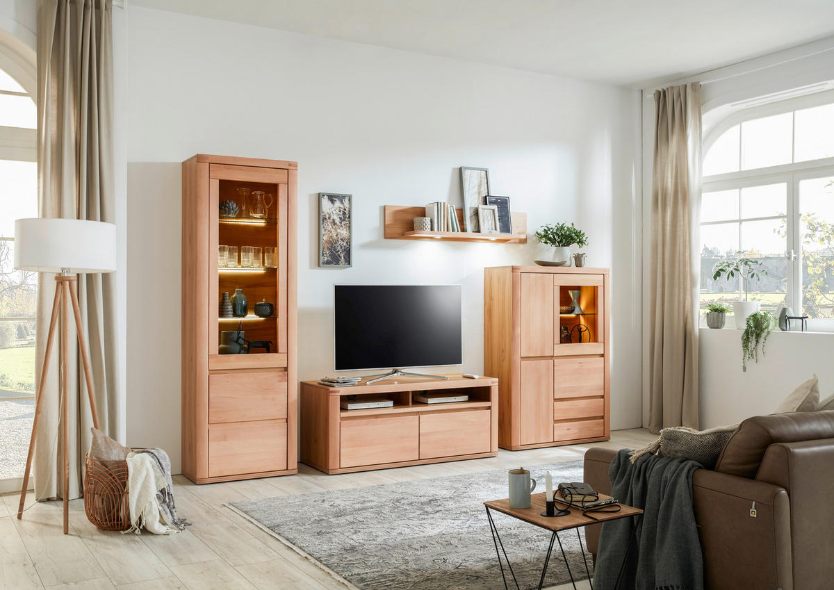 HIGHBOARD  in 99/140/38 cm  - Kernbuche/Grau, KONVENTIONELL, Glas/Holz (99/140/38cm) - Voleo
