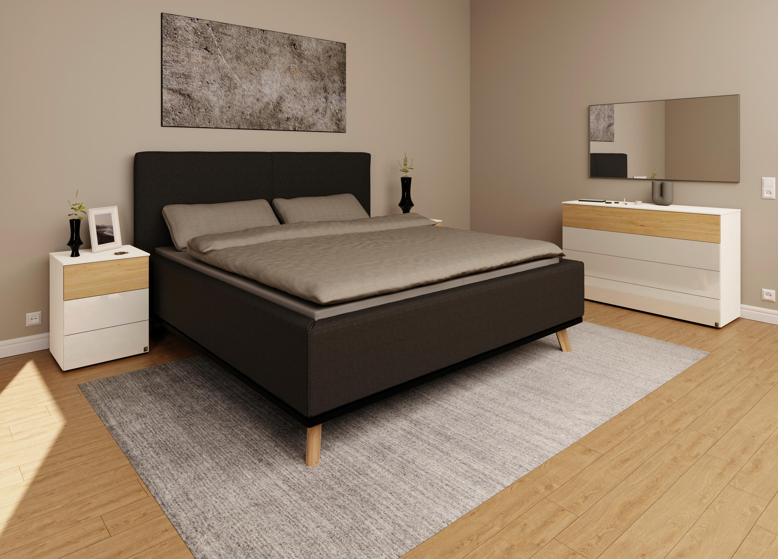 Thumbnail - Musterring Polsterbett, Anthrazit, Textil, Birke, Buche,Esche, massiv, H2, Höhe ca. 20 cm, 160x200 cm, Reach, atmungsakt...