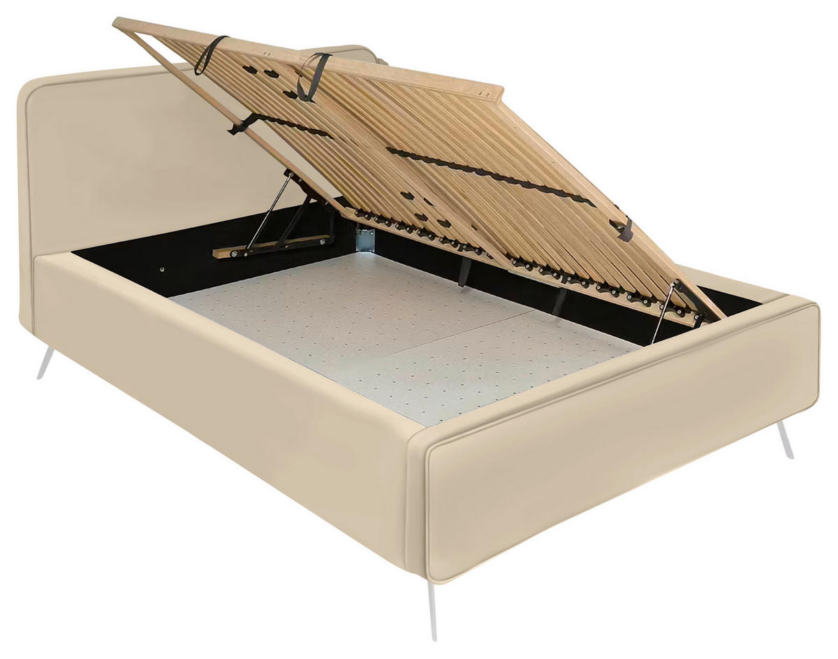 POLSTERBETT 140/200 cm,  in Creme, Lattenrost, Bettkasten,  - Eichefarben/Creme, MODERN, Holz/Textil (140/200cm) - MID.YOU