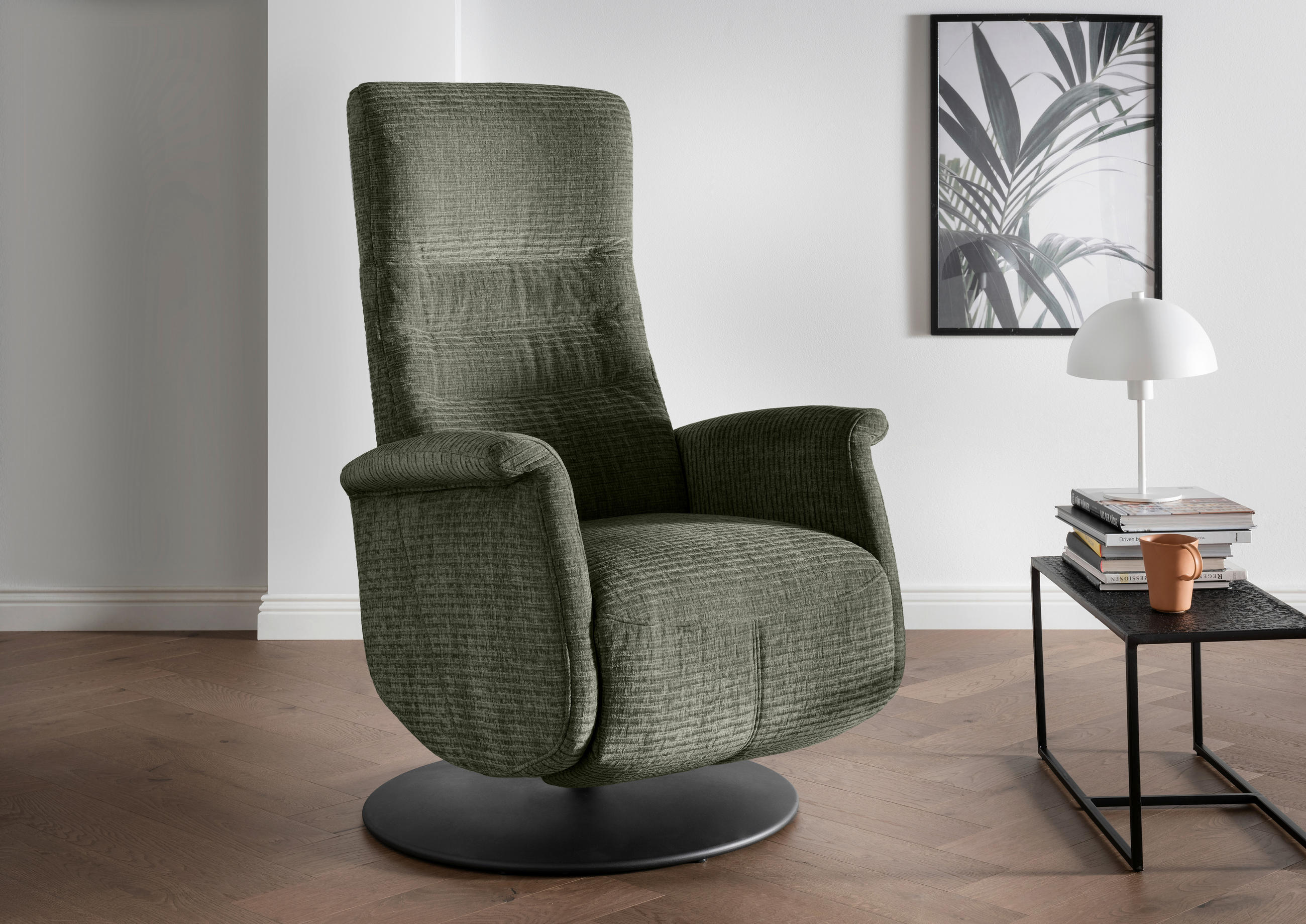 RELAXSESSEL Mikrofaser Kopfteilverstellung, Fußteilverstellung, Rücken echt    - Schwarz/Olivgrün, MODERN, Textil/Metall (72/118/85-165cm) - Livetastic