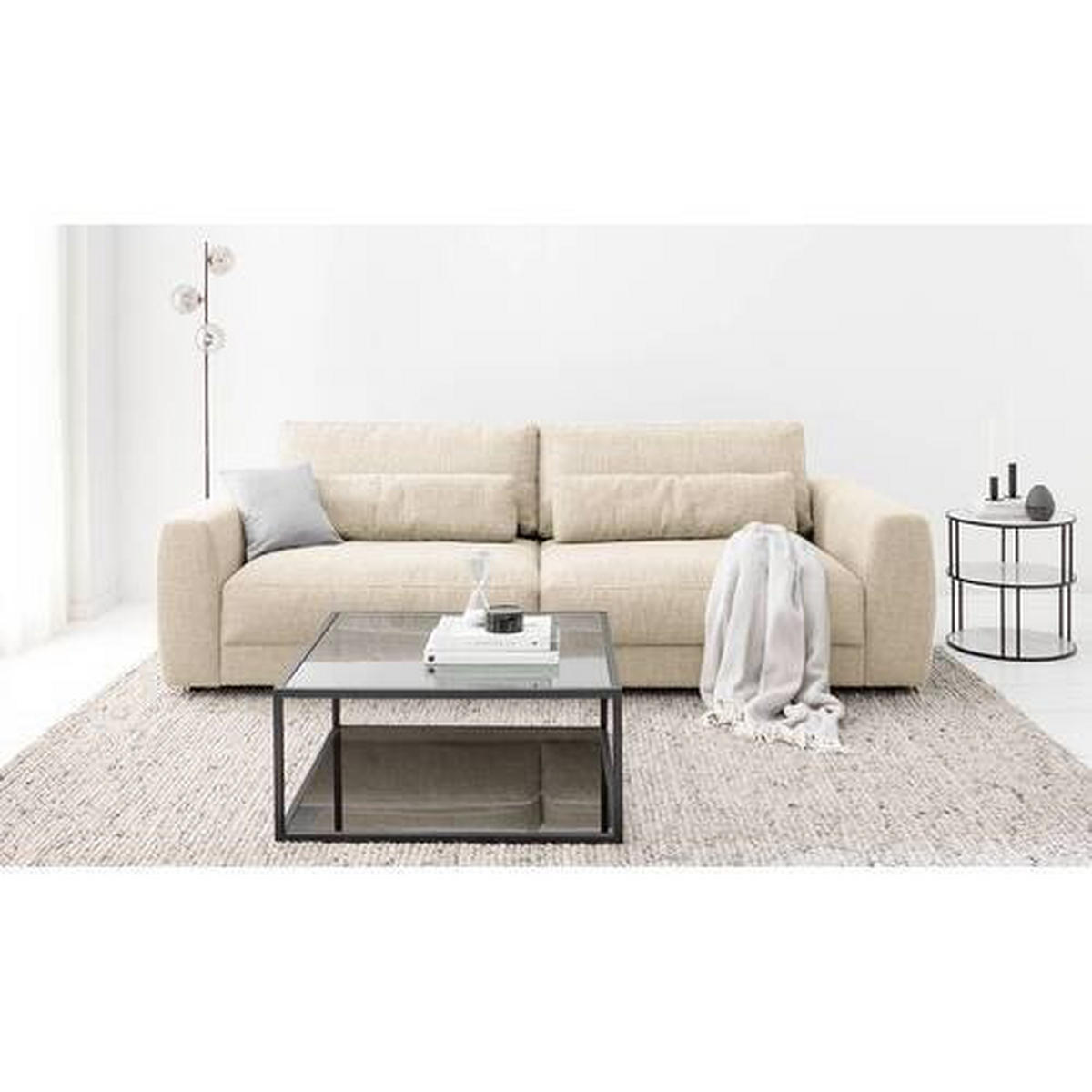 3-SITZER-SOFA in Webstoff Beige  - Beige/Schwarz, Design, Kunststoff/Textil (250/80/117cm) - home24