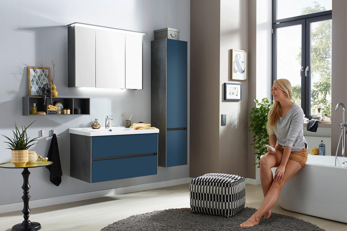 BADEZIMMER  in 92 cm  - Blau/Dunkelgrau, KONVENTIONELL, Glas/Keramik (92cm) - Dieter Knoll
