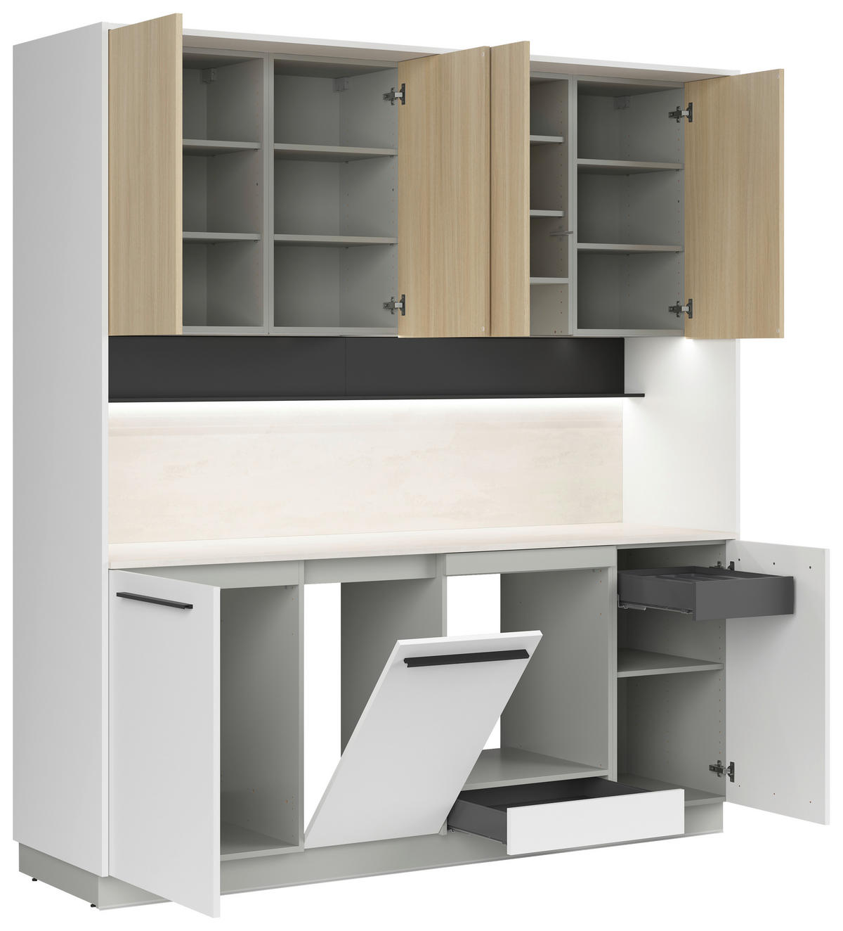 KÜCHENBLOCK 210 cm   in Grau, Weiß, Eichefarben  - Eichefarben/Schwarz, Basics, Holzwerkstoff/Kunststoff (210cm) - Visiona