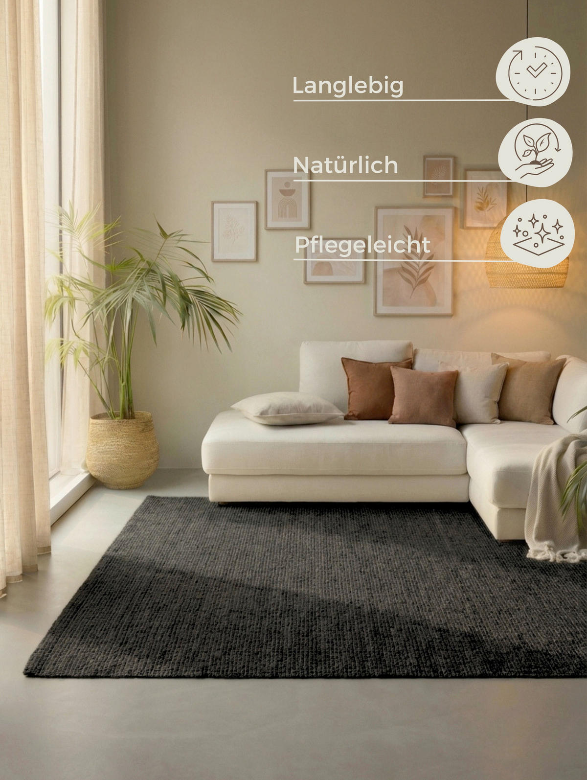 JUTETEPPICH 160/230 cm Bouclé Schwarz  - Schwarz, Basics, Textil (160/230cm) - Hanse Home