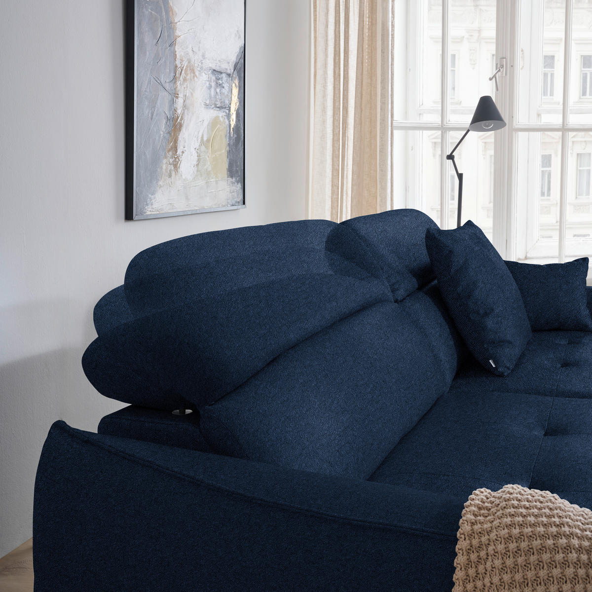 ECKSOFA Flachgewebe Dunkelblau  - Schwarz/Dunkelblau, Design, Textil/Metall (175/246cm) - Celina