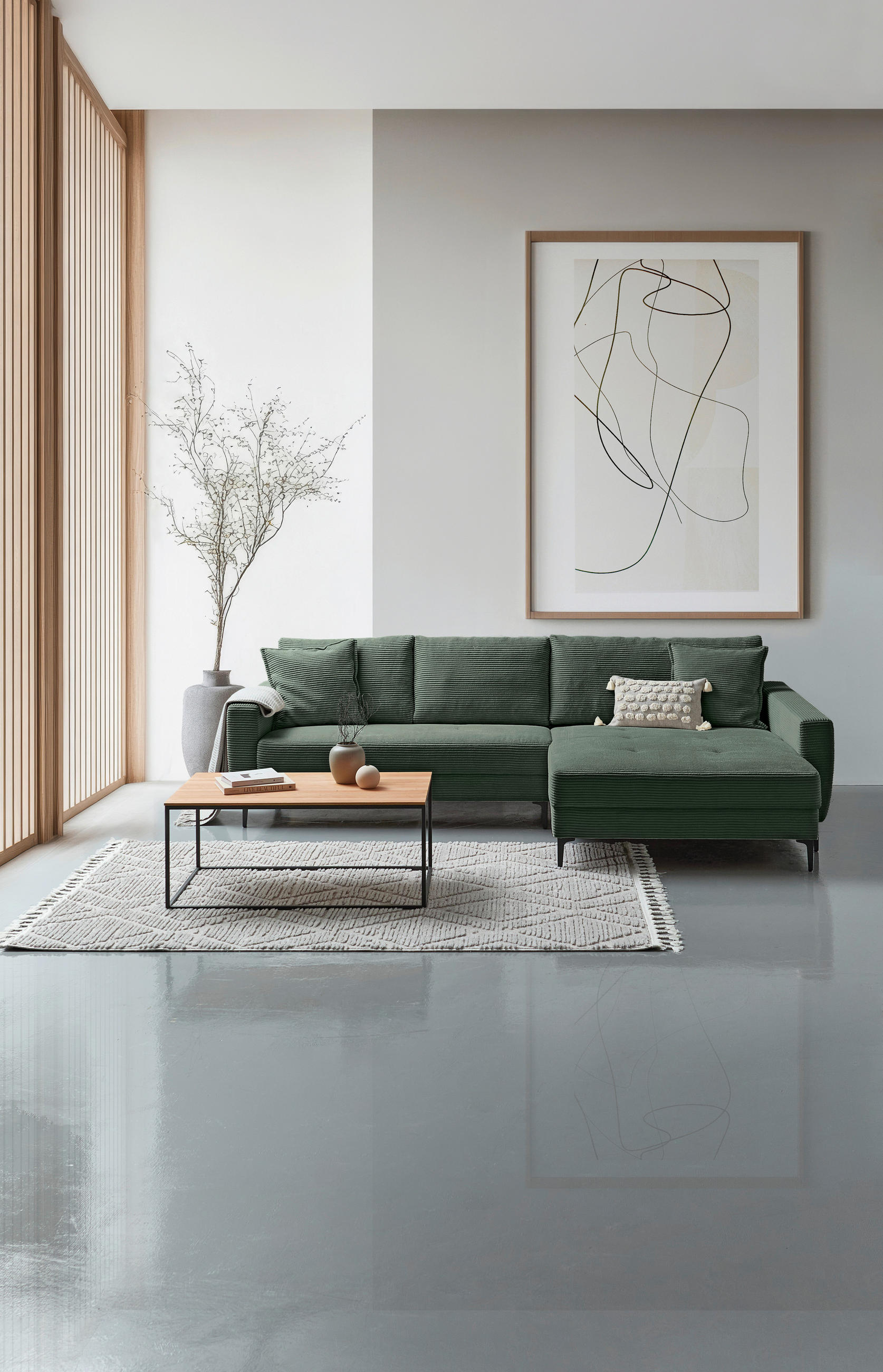 ECKSOFA Waldgrün Cord  - Waldgrün/Schwarz, Design, Textil/Metall (283/174cm) - Xora