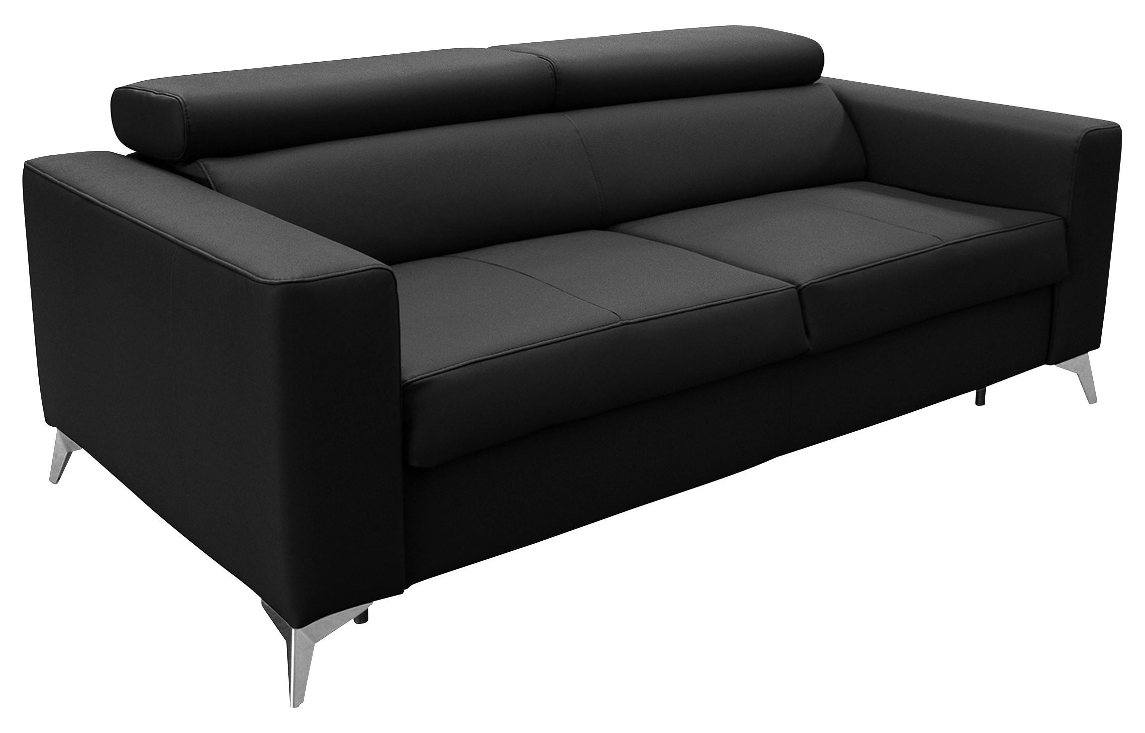 SCHLAFSOFA Schwarz Echtleder Lederlook  - Silberfarben/Schwarz, Design, Leder/Textil (206/95/101cm) - Livetastic