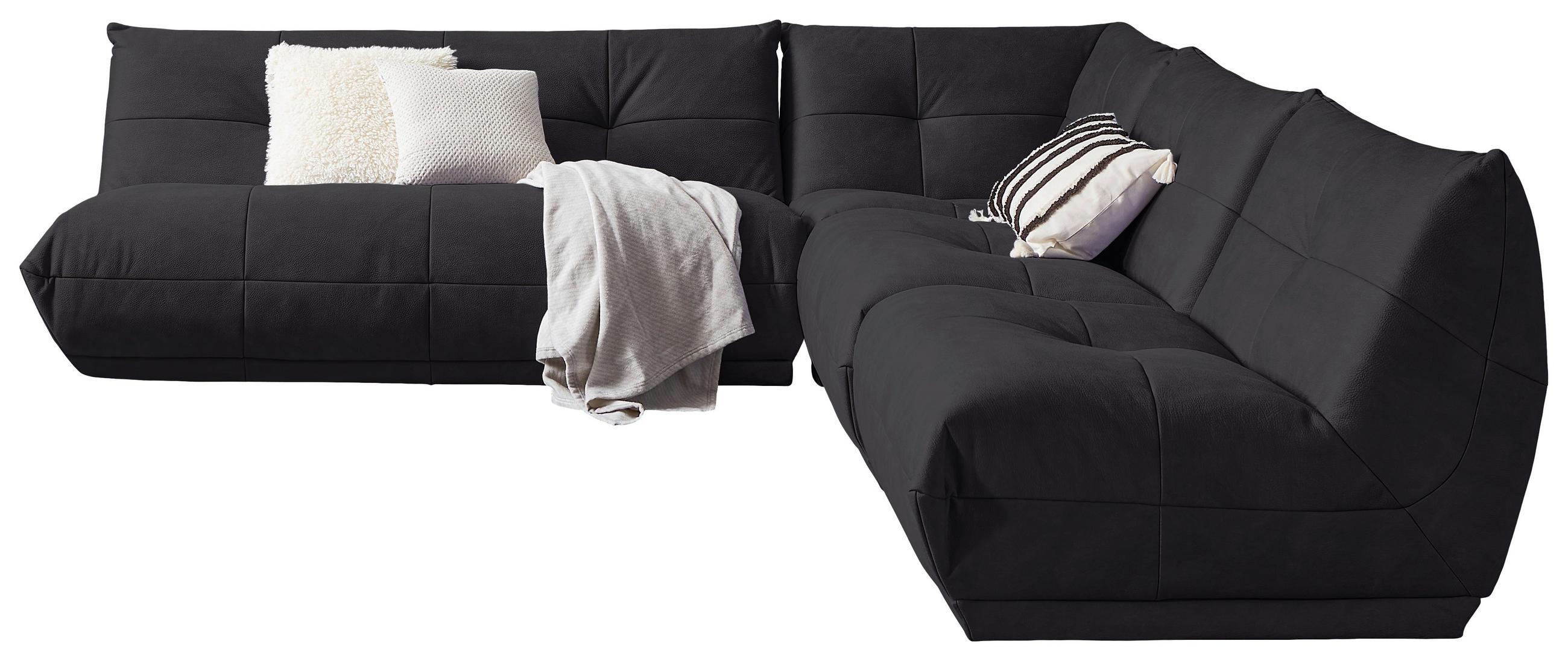 ECKSOFA in Lederlook Schwarz  - Schwarz, Trend, Textil (285/315cm) - Livetastic
