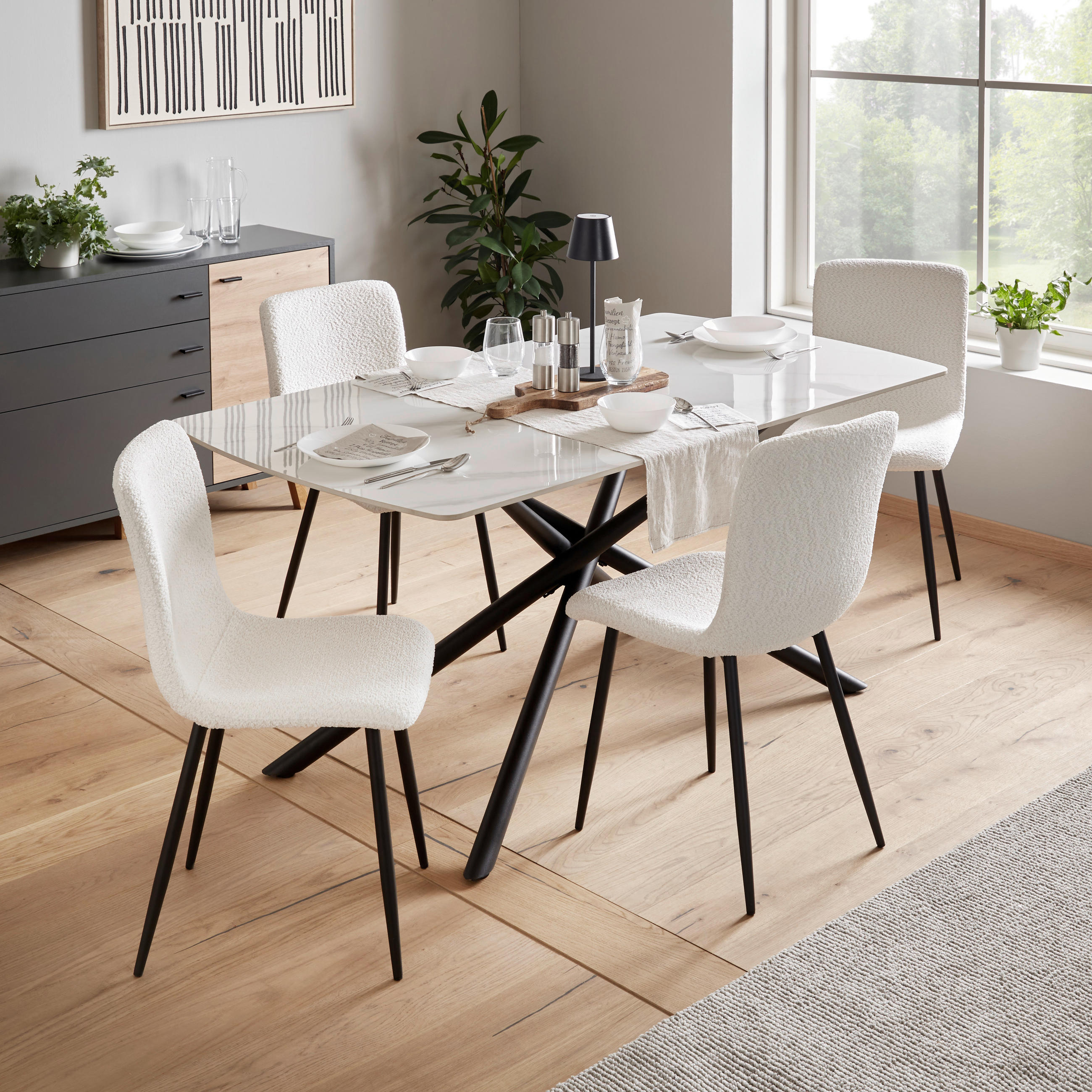 SCAUN in lemn, metal, textil alb  - alb/negru, Modern, lemn/metal (43/86/54,5cm) - MID.YOU
