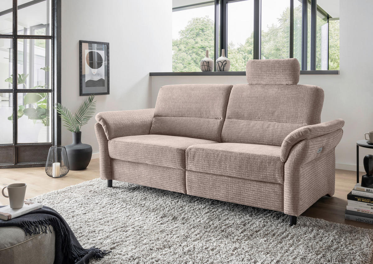 3-SITZER-SOFA in Mikrofaser Beige  - Beige/Schwarz, Modern, Holz/Textil (192/90/89cm) - Livetastic