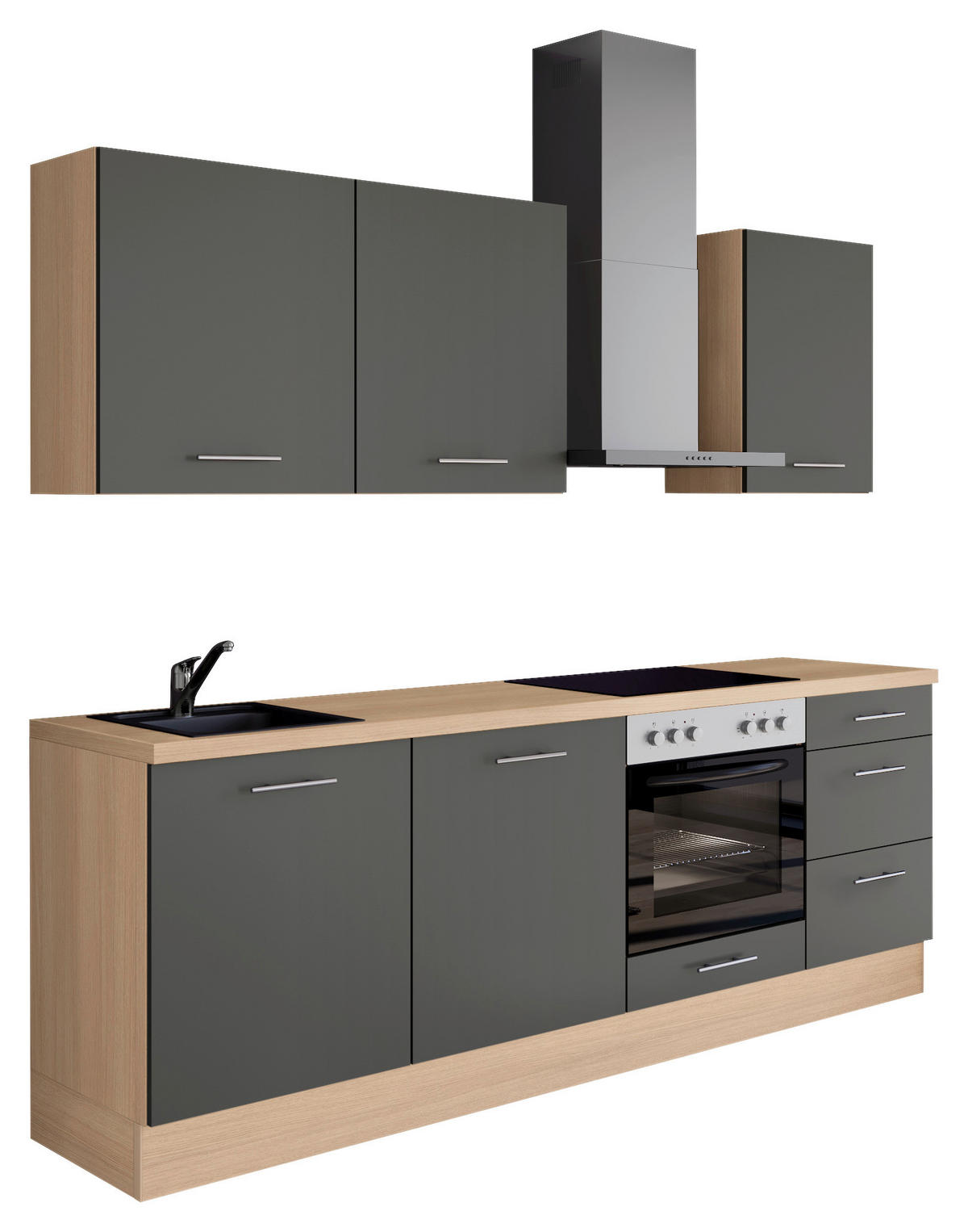 KÜCHENLEERBLOCK 230 cm   Graphitfarben  - Edelstahlfarben/Eichefarben, Design, Holzwerkstoff/Metall (230cm) - Impuls