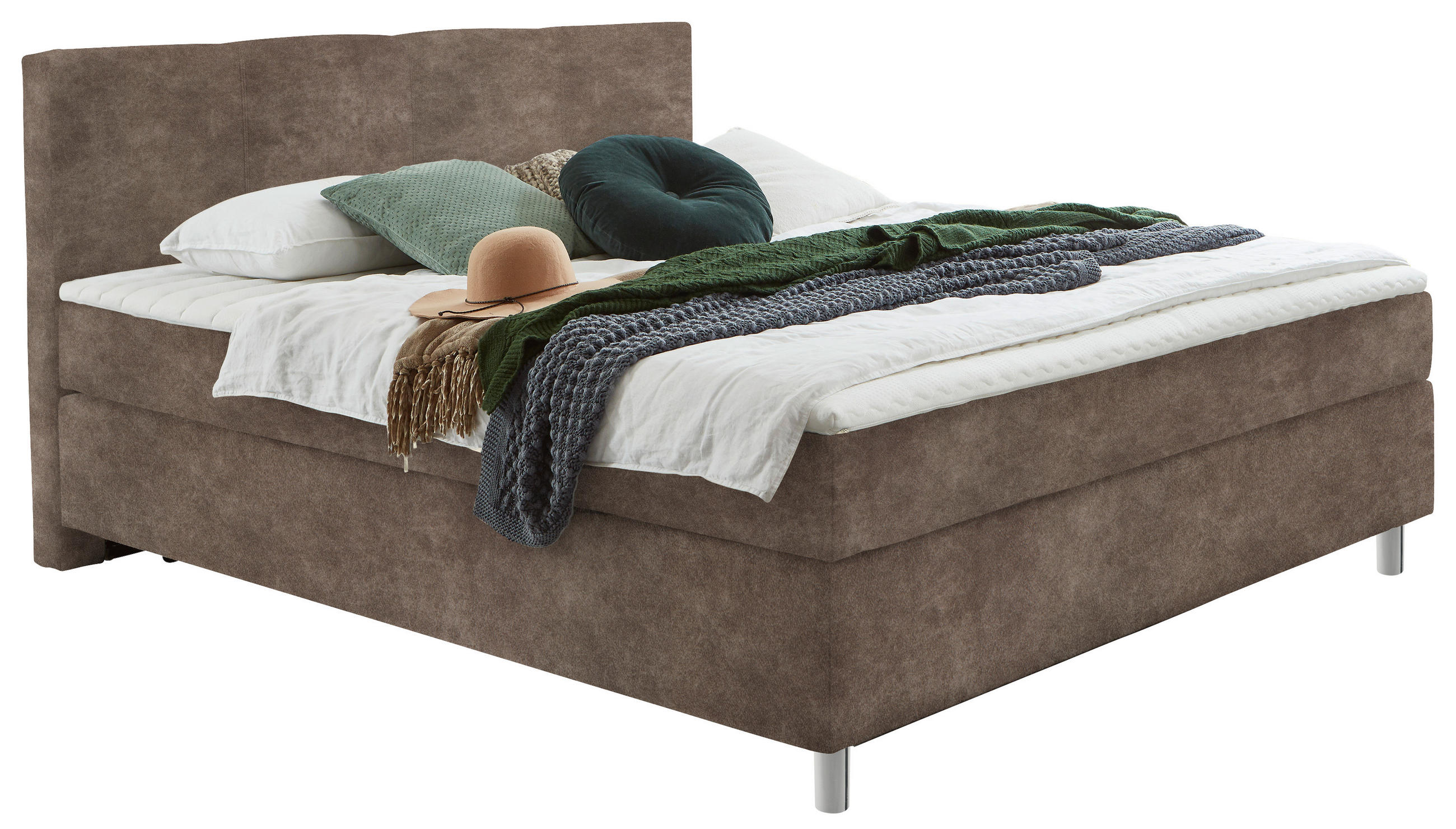 BOXSPRINGBETT 120/200 cm  in Taupe  - Taupe/Chromfarben, Konventionell, Kunststoff/Textil (120/200cm) - Hom`in