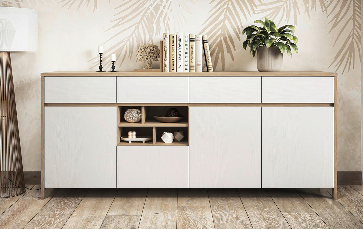 SIDEBOARD  193/85/39 cm 4 Schublade(n)  - Eichefarben/Weiß, Design, Holzwerkstoff (193/85/39cm) - MID.YOU